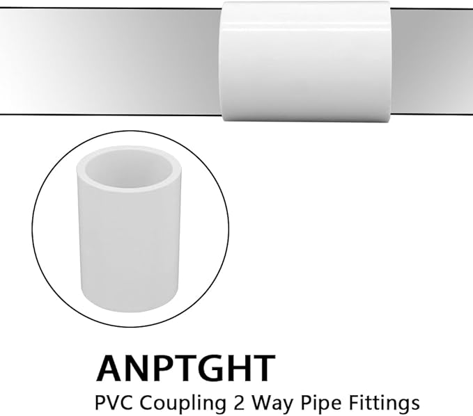 1’’ PVC Coupling 2 Way Pipe Fittings, Furniture Grade Schedule 40 Socket x Socket, Heavy Duty PVC Slip Socket Connectors for Building Furniture Greenhouse Shed (Pack of 10)