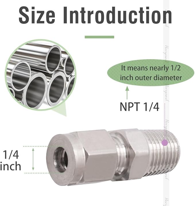 Stainless Steel 304 Compression Fitting to connect 1/4 inch OD tube x 1/4 NPT Male thread Coupler, for brass copper stainless steel tubing (2 pcs)