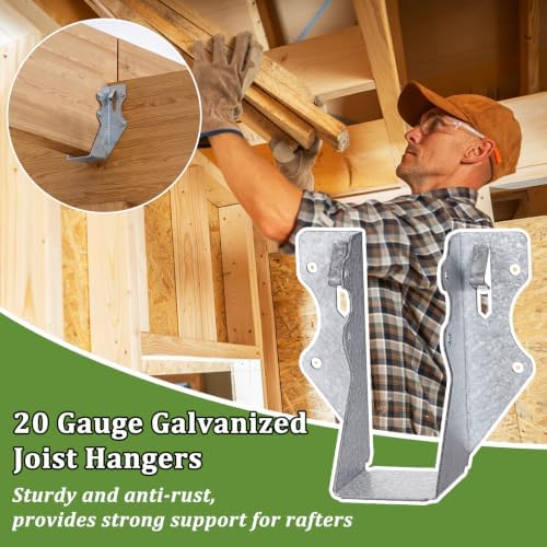35 Pack Steel 2x4 Joist Hangers for Wood, Galvanized Face Mount Bracket | 20 Gauge Double Shear Face Mount Joist Hanger for Wood Rafter Pergolas, Floor Deck and Ceiling Joists