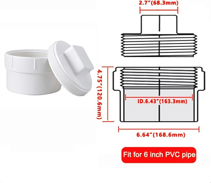 6" Pvc Sewer Cleanout Adapter With Plug Pipe Cover Cap Fitting,PVC DWV Drainage Sewer Cleanout for Outdoor Garden (6 inch)