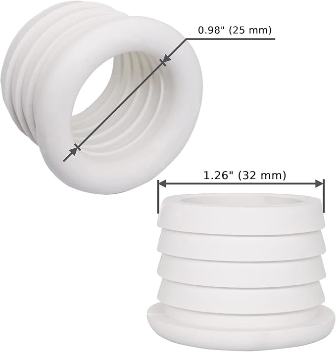 (Pack of 1) White Rubber Sleeve for Drain Pipe, 1.26" x 0.98" (32 x 25 mm) Pipe Connector, Adaptor, and Reducer