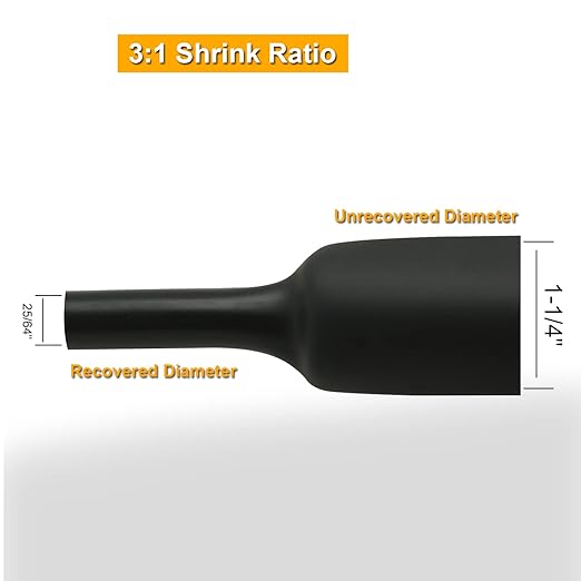 TKDMR 5 Ft 1-1/4" Heat Shrink Tubing - 3:1 Ratio Marine Grade Heat Shrink,Wire Cable Adhesive Lined Tube Insulation Seal Against Moisture Corrosion and Air Leakage.Black