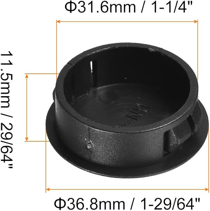 uxcell 1-1/4" Plastic Hole Plugs, 36Pcs Flush Type Panel Round Snap in Fastener Knockout Locking Plugs for Furniture Insert End Caps Panels, Black