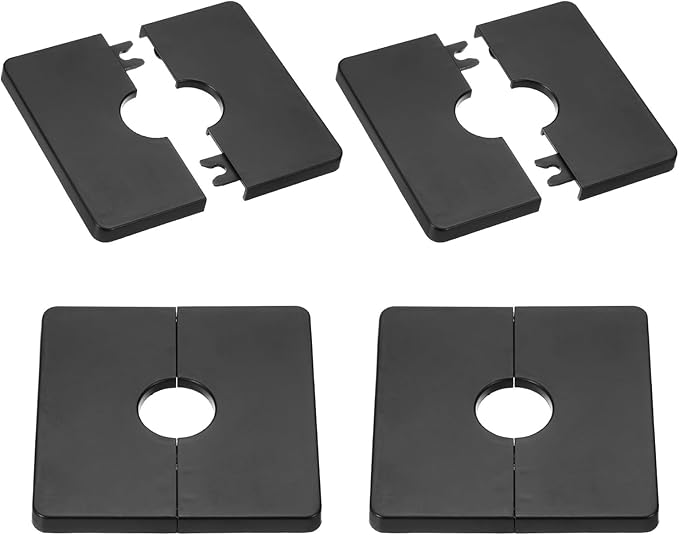 PATIKIL Wall Split Flange 86mm / 3.4" OD, 4 Pcs Square Escutcheon Plate Cover PPR Plumbing Cover Plates with Self-Adhesive Tape for 22mm / 0.9" Dia Water Pipe Faucet, Black