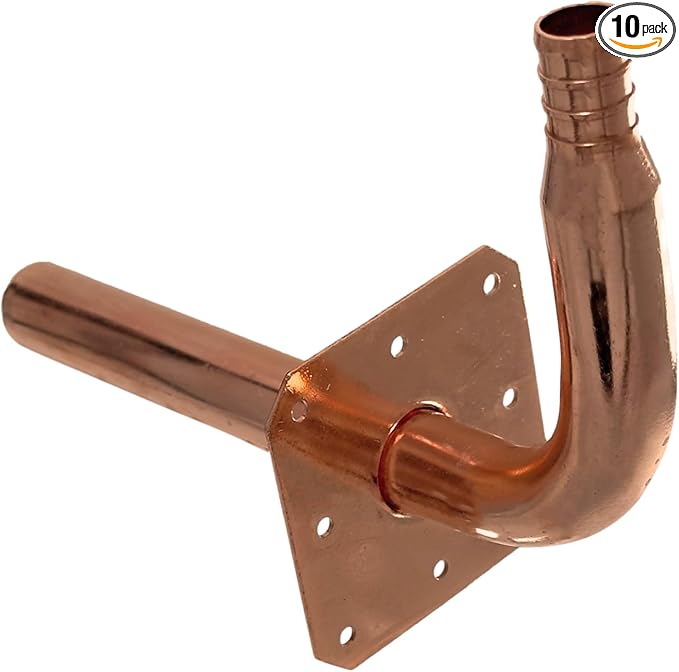 XFITTING Copper Stub Out Elbow for 1/2 inch Pex Tubing with Ear/Nail Flange 3-1/2 inch x 6 inch - Brass, 10 Pieces