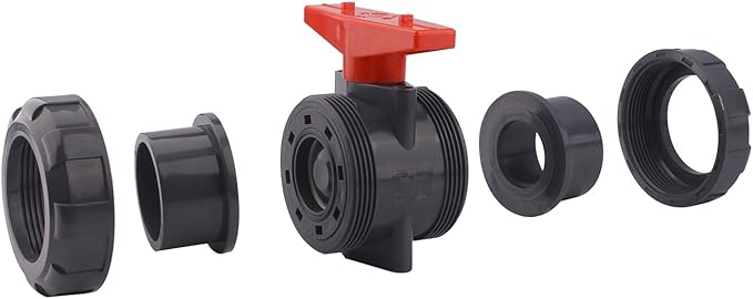 DERNORD 2 Pack PVC True Union Ball Valve with Full Port, EPDM O-Rings, and Reversible PTFE Seats,Rated at 200 PSI (2 inch Socket)