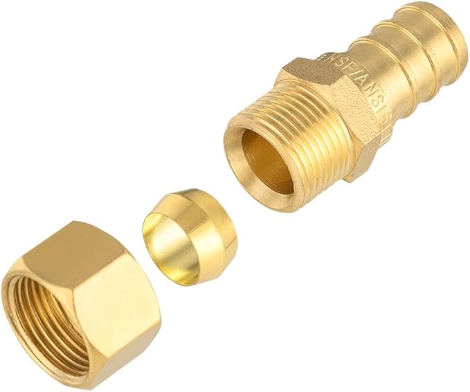 (Pack of 2) EFIELD 1/2" Crimp Pex X 3/8" OD Compression Straight Transition Adapter Brass Fittings, ASTM F1807 (2),(PEX1807377)