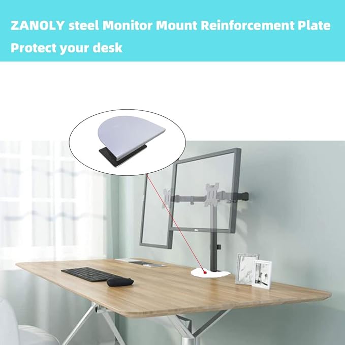 Steel Monitor Mount Reinforcement Plate，Monitor Arm Reinforcement Plate for Fragile Tabletop, Monitor Mount Reinforcement Plate Fits Most Monitor Stand C Clamp Installation (White-1)