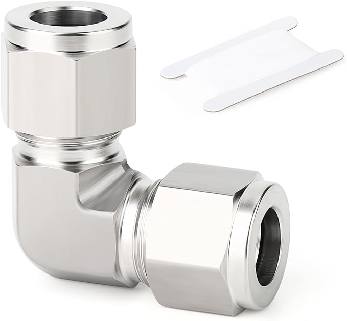 TAISHER 1PCS 316 Stainless Steel 90 Degree Compression Tube Pipe Fitting Connector, 3/8" Tube OD x 3/8" Tube OD Adapter