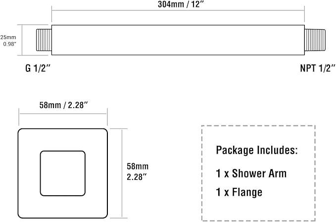 TRUSTMI Square Shower Arm with Flange, 12 Inch Ceiling Mounted Extension Arm, Square Shaped Rainfall Shower Head Extender Arm, Oil Rubbed Bronze