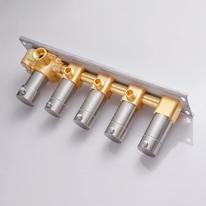 AYIVG Brass Concealed 4-Way Thermostatic Valve Pressure Balanced Shower Mixer with S5 Round Handles (Can Simultaneous Operation, Flows Can Be Controlled Brushed Nickel)