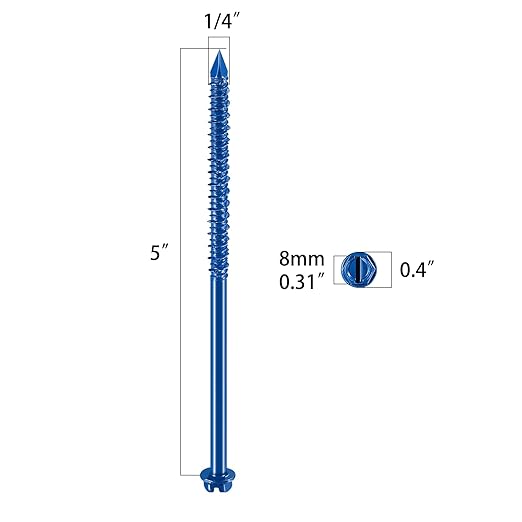 Wensilon(100 PCS) 1/4" * 5" Slotted Hex Concrete Screws Anchor Blue Hexagon Head for Anchoring to Masonry, Block or Brick Stucco