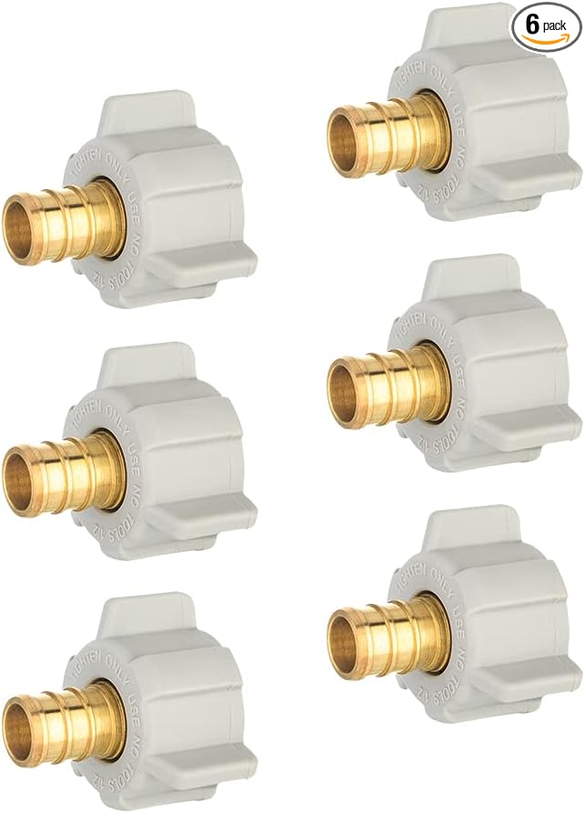 6-Pack EFIELD 1/2" Pex X 1/2" Female NPT Swivel Adapter Brass Barb Crimp Brass Fittings, ASTM F1807,(PEX1807202-6PCS)