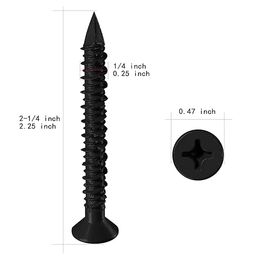 WenSilon(100 PCS) 1/4" x2-1/4 Black Concrete Screw Anchor Black Flat Head for Anchoring to Masonry, Block or Brick Stucco