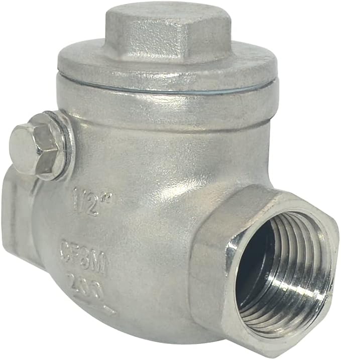 VARMHUS Stainless Steel SS316 Swing Check Valve,NPT Female x Female Thread,WOG 200 PSI PN16 CF8M (1/2")