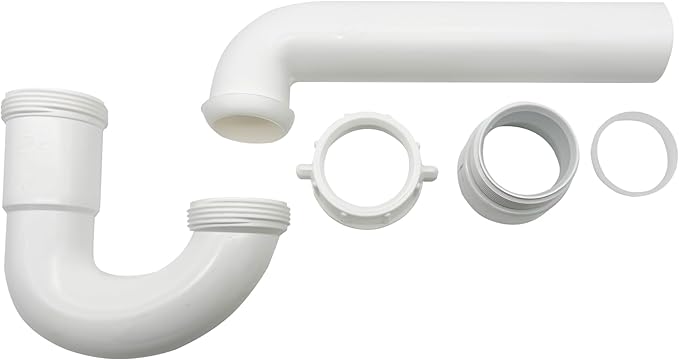 1-1/2 Inch P-Trap Kit, Polypropylene Tubular with PVC Marvel Adapter, Ribbed Threaded Nuts for Strong Leak-Free Connection, Includes J-Bend, Wall Arm & Washers, Made in USA
