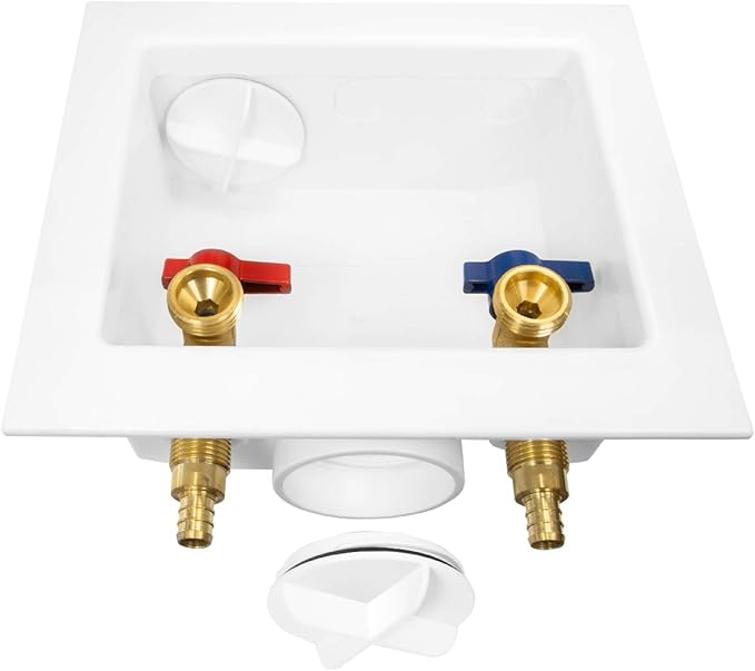 EFIELD Washing Machine Outlet Box, 1/2-inch Pex Crimp Inlet with Center Drain, White,(WM002)