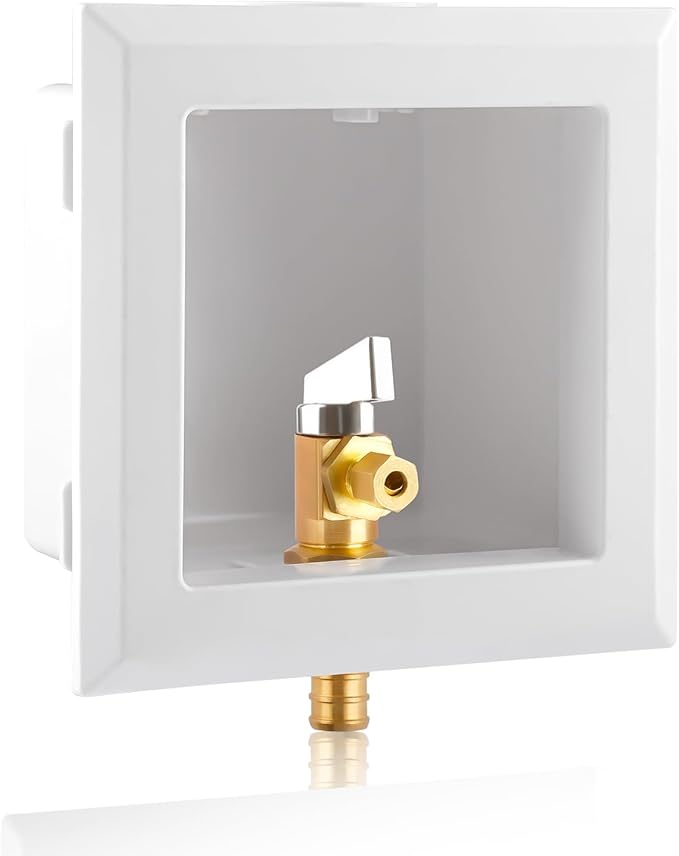 Ice Maker OutLet Box,1/2 Inch F1807 Pex Crimp Inlet x 1/4 Inch OD Compression Outlet,1/4 Turn Ball Vavle Outlet Box For Refrigerator,Water Dispenser