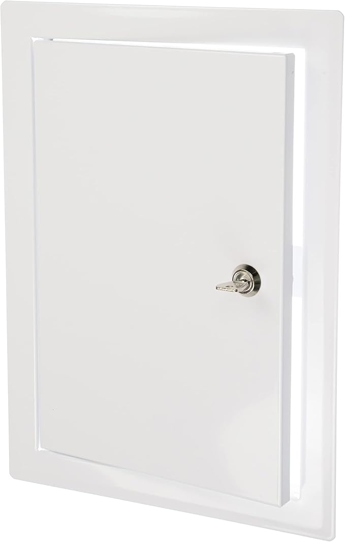 8" x 12" Lockable White Metal Access Panel. Service Shaft Door with Key for Plumbing, Electricity, Heating, Alarm. Bathroom Access Hole Cover.