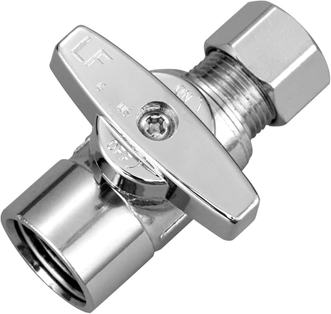 2 Pack Premium Brass Chrome plated 3/8" FIP Female Thread x 3/8 Inch OD Compression Quarter Turn Straight Water Angle Stop Valve Shut Off
