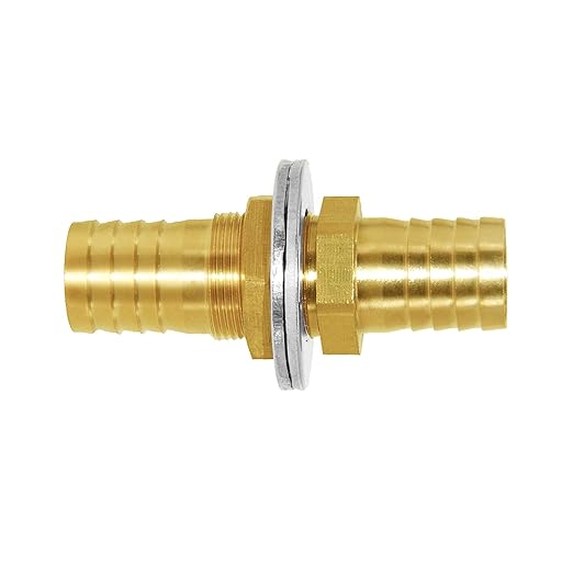 Joywayus 1/2'' Hose Barb Thru-Bulk Head Hex Union Brass Fitting With Flat Washer Gasket Water/Fuel/Air