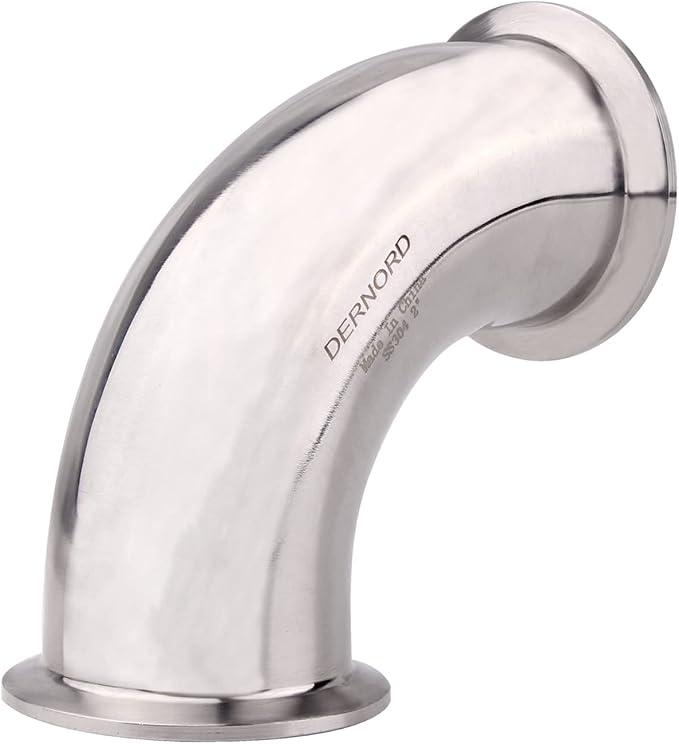 DERNORD 2 Pack 2" Tube OD Sanitary Ferrule Elbow 90 Degree Pipe Fitting with 4 Silicone Gaskets SUS304 Tri Clamp 2 Inch