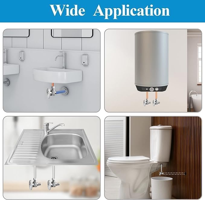 WiseWater Tee Stop Valves 1/2" Push x 1/2" Push x 3/8" O.D Push Fit Valve with Disconnect Clip, 1/4 Turn Chrome Plated Brass Water Shut Off Valve for Copper, PEX, CPVC Pipe (2 Pack)