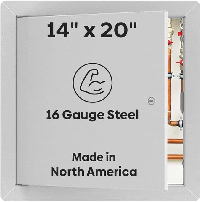 Best 14" x 20" Universal Access Panel – Flush Steel Door with Exposed Flange for Walls or Ceilings, 16-Gauge Cold Rolled Steel Frame, Screwdriver Cam Latch, White Powder-Coat Primer Finish, BA-UAP