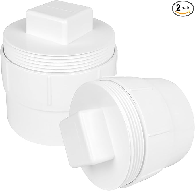 2 Pack 4" PVC Sewer Cleanout Adapter with Plug Pipe Fitting, UPOW DWV Flush Sewer Cleanout Cap Fit for 4 Inch Drainage Piping System, PVC Drain Covers for Outdoor Garden