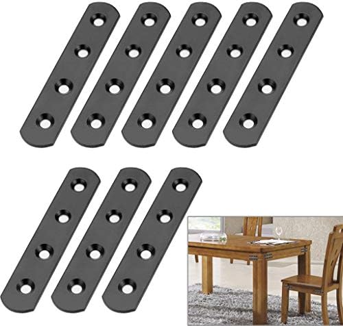Sumnacon 8Pcs Stainless Steel Flat Plates - 4 Inch Heavy Duty Mending Plate Straight Corner Brace Brackets Connector Furniture Repair Fixing Joint with Screws, Black