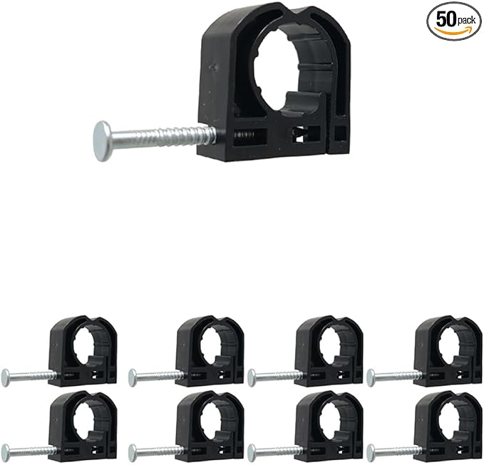 TenKe 50 Pack Full J Clamp J-Hook with S Nail for 1 inch PEX Pipe Tubing Support (50PCS 1")