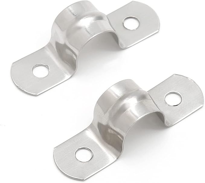 100PCS M12 (1/2 Inch) Stainless Steel Rigid Pipe Hole Strap, U Bracket Pipe Strip Cable Clamp Hanger with 2 Holes Fit for 1/2 inch Pipes OD