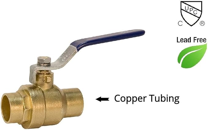 (10-Pack) 1/2" Sweat Solder C X C Brass Full Port Water Stop Shut Off Ball Valve,Heavy Duty LF,For Copper Tubing,Quarter Turn