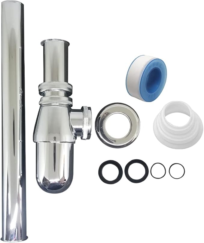 Classical Basin Bottle Trap Chrome Sink Bathroom Waste Pipe 1-1/4 inch Slip Inlet Drain Tube Kit