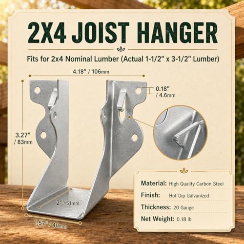 (20 Pack) 2" X 4" Joist Hanger 18 Gauge Double Shear Face Mount Joist Hangers for Wood, Floor Deck and Ceililng Joists