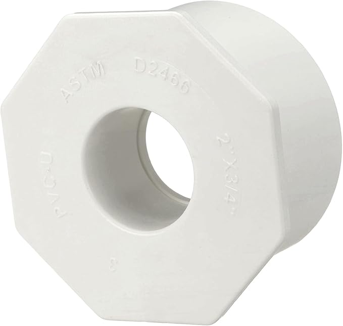 1Pcs 2" x 3/4" PVC Reducer Bushing Fitting, SCH40 (Spigot x Socket) Furniture Grade PVC Pipe Fitting, Reducer Bush Adapter for Home Sewer Plumbing, Industrial, Pipe Connection