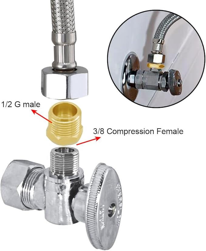 Joywayus 1/2 G Male to 3/8 Compression Female Thread Bushing Pipe Fitting, Brass Reducer Faucet Connector Water Hose Adapter, Supply Line Adapter for RV Kitchen Bathroom Plumbing 4PCS