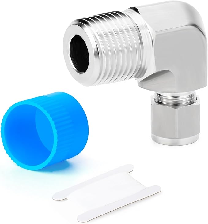 TAISHER 1PCS 316 Stainless Steel 90 Degree Compression Tube Pipe Fitting Connector, 1/2" Tube OD x 3/8" NPT Male Adapter