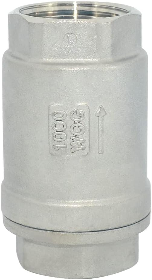 1" NPT Female WOG1000 Check Valve, Spring Loaded In-line Low Cracking Pressure, Stainless Steel SS316 CF8M (1 Inch)…
