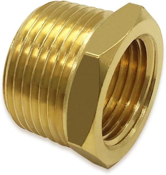 Hooshing 3PCS Brass Reducing Hex Bushing 3/4" NPT Male x 1/2" NPT Female Thread Reducer Pipe Fitting Adapter