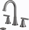 Bathroom Faucets for Sink 3 Hole, Hurran 8 inch Widespread Brushed Grey Bathroom Sink Faucet with Pop-up Drain and Supply Hose, Stainless Steel Lead-Free Faucet for Vessel Sink Vanity RV