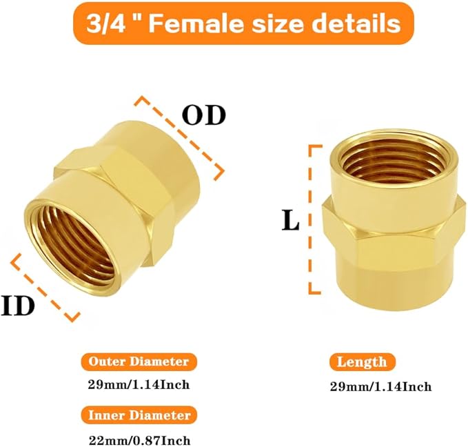 Brass Pipe Fitting NPT Coupler, 3/4" x 3/4" Standard NPT Female thread (pack of 4)