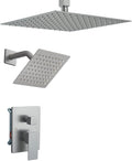 Shower Faucet Set Brushed Nickel Shower System, Ceiling Mount 10 Inch Shower Head with 6 Inch Wall Mount Shower Head, Knob Switch Diverter Shower Faucet, Rough-in Valve Body and Trim Included