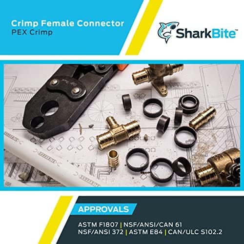 SharkBite 1/2 x 1/2 Inch FNPT Crimp Adapter, Pack of 5, Brass Plumbing Fitting, PEX Pipe, PE-RT, UC072LFA5