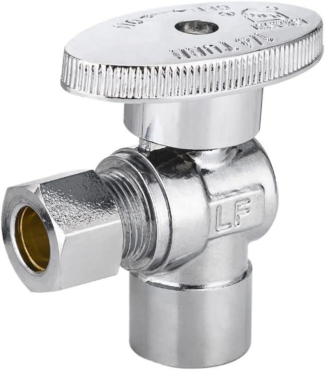 (Pack of 5) EFIELD 1/4 Turn Angle Stop Valve Sweat 1/2" X 3/8" OD Compression Connection, Chrome Plated,(VALVE082-5PCS)