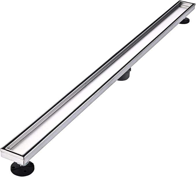 Linear Shower Floor Drain, 36 Inch Brushed Nickel 304 Stainless Steel Bathroom Drains Kit, Rectangular Shower Trench Drain with Reversable Tile-in Pattern Drain Cover & Hair Catcher