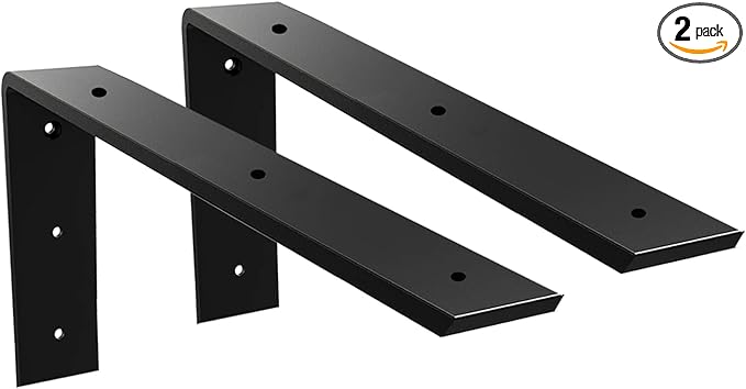 WINKER Countertop Support Bracket 2 Pack Heavy Duty 3/8" Thick Hidden L Shelf Bracket 18" x 8" x 2.5" Metal Corbels for Quartz/Granite/Wood/Concrete/Laminate Countertops, Black