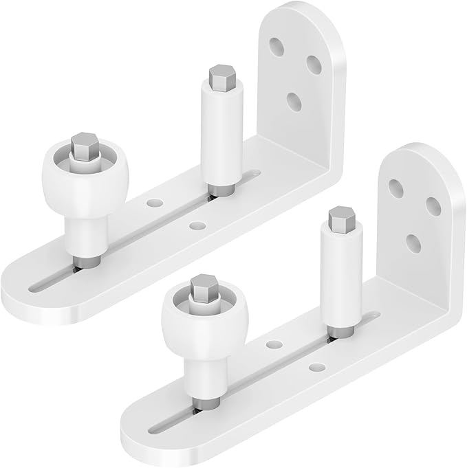 2PCS Sliding Barn Door Floor Guide, Adjustable Rollers Barn Door Hardware, Barn Door Rollers, Flush Flat Bottom Design, Rounded Edge Design (White)