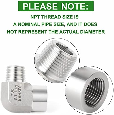 TAISHER 2PCS 304 Stainless Steel 90 Degree Barstock Street Elbow, 1/8 Inch NPT Male Pipe to 1/8 Inch NPT Female 304 Stainless Pipe Fitting