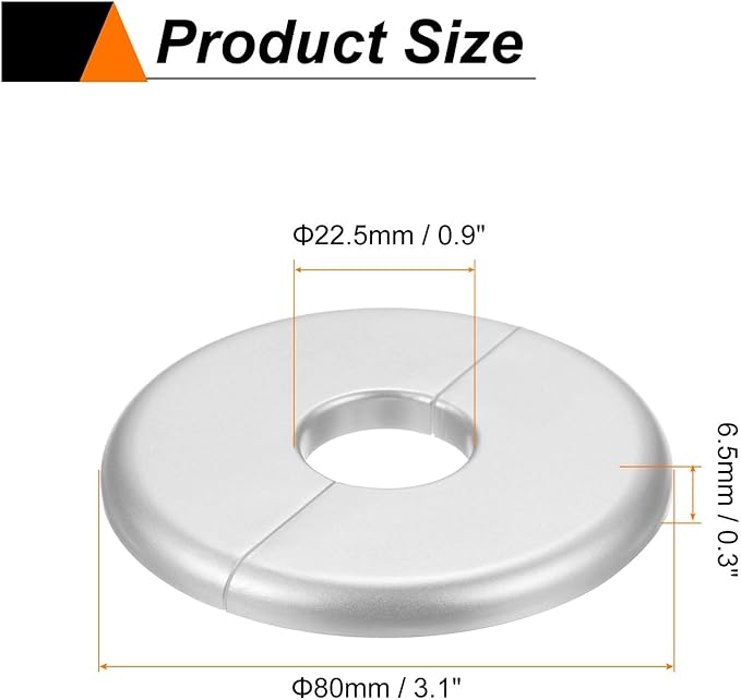 HARFINGTON 8pcs Wall Split Flange 22.5mm/0.9" Self-Adhesive Plumbing Cover Plates ABS Plastic Round Escutcheon Plate Buckle Design for Water Pipe Bathroom Kitchen Decoration, Silver Tone
